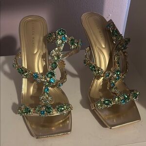 Glamorous Gold and Green Crystal Heels